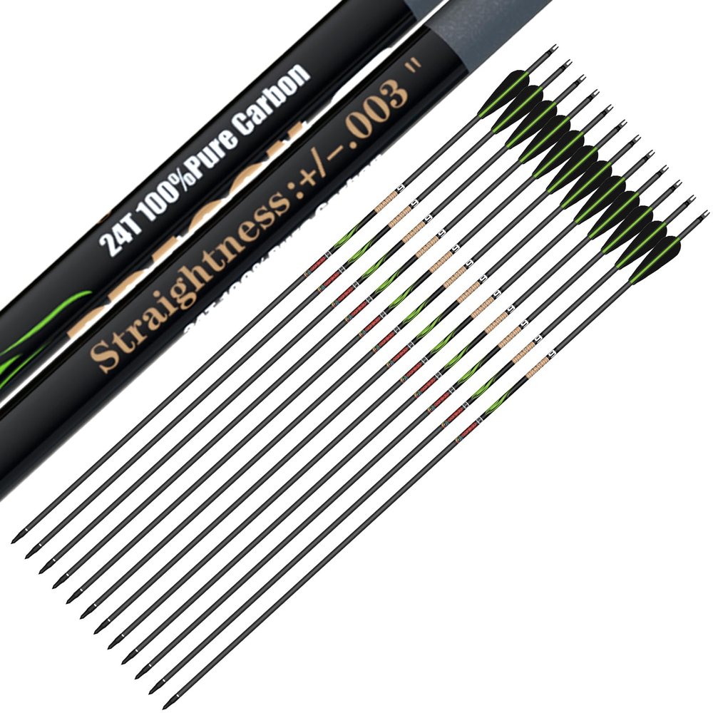 sanlida Archery 100% Pure Carbon Arrows, Dragon 9 Flagship Carbon Hunting Arrows for Compound Bow and Recurve Bow, Professional Standard Hunting Arrows Pack of 12 (+/-.003" Straightness, 400 Spine)