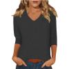 V Neck T Shirts for Women 3/4 Sleeve Basic Cute Tops Casual Three Quarter Dressy Blouses 3/4 Length Sleeve Womens Tops Fall Shirts for Women 2025 Womens Tunic Tops, Gray, Large view 1