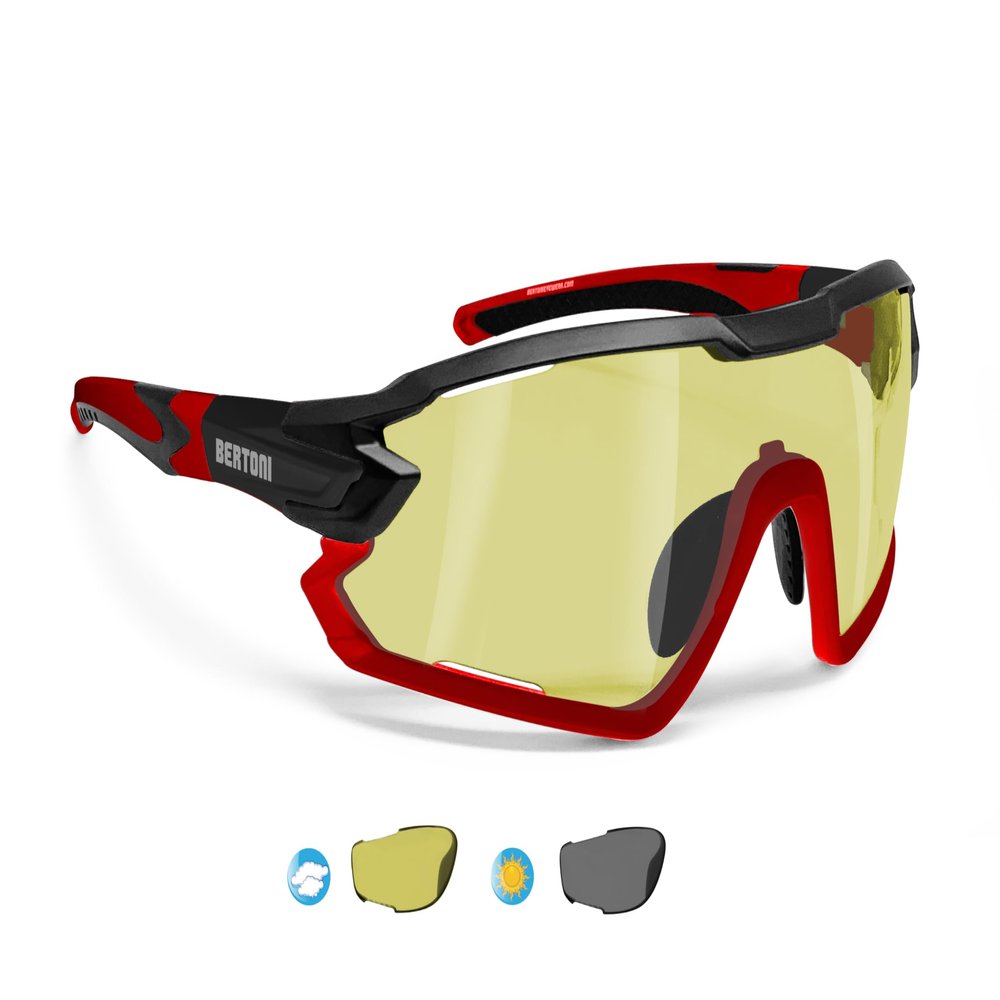 Bertoni Sport Sunglasses Polarized Photochromic Cycling MTB w. Prescription Carrier QUASAR