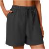 XUNRYAN Shorts for Women Trendy Summer High Waisted Comfy Bermuda Shorts Drawstring Linen Pants Beach Casual Loungewear view 3