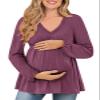 FMEYOA Maternity Tunic Tops to Wear with Leggings Ladies Babydoll Tops Purple Pregnancy Shirt L view 1