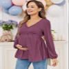 FMEYOA Maternity Tunic Tops to Wear with Leggings Ladies Babydoll Tops Purple Pregnancy Shirt L view 2