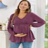 FMEYOA Maternity Tunic Tops to Wear with Leggings Ladies Babydoll Tops Purple Pregnancy Shirt L view 3