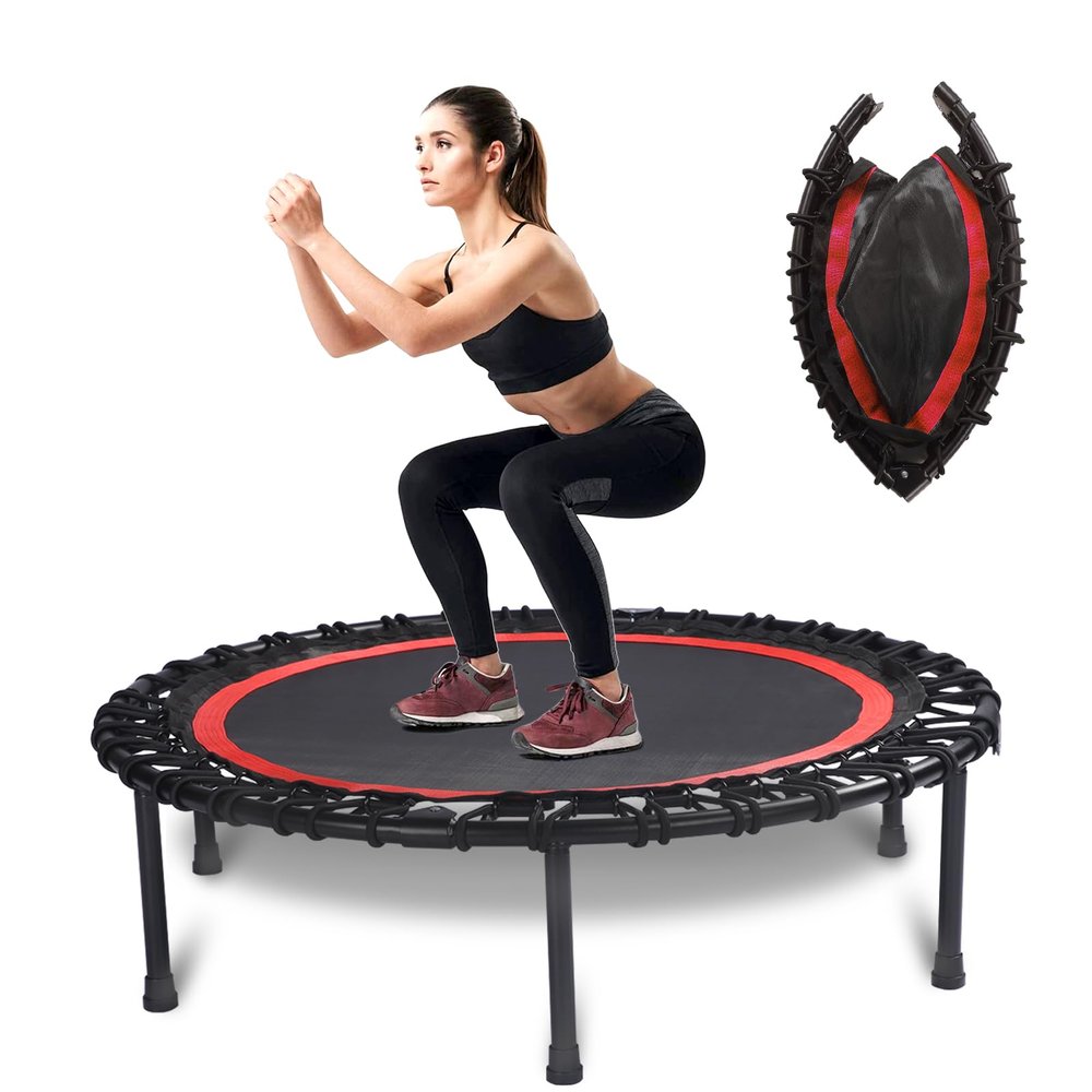 40" Foldable Rebounder Trampoline for Adults - Silent Fitness Bungee Rebounder, Home Exercise Trampoline for Low Impact Cardio, Indoor/Outdoor Portable Workout Trampoline