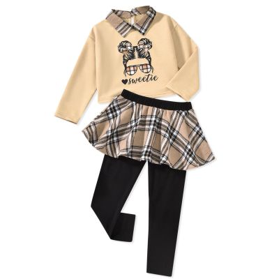 HINTINA 3T Toddler Little Girl Fall 2 Piece Outfits Long Sleeve Cool Girl Pullover Sweatshirt Top Plaid Leggings Pants Set Preppy Spring Clothes Winter Clothing Suit 3-4 Years