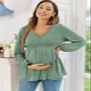 FMEYOA Pointelle Long Sleeve Tops Slim Fitting V Neck Fall Shirts Green Maternity Clothes S view 3