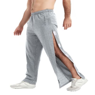 WZIKAI Men's Tear Away Pants Casual Side Snap Open Sweatpants Loose Fit Post Surgery Pants with Pockets Light Gray L