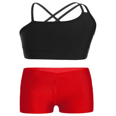 CHICTRY Kids Girls 2 Piece Dance Outfits Sleeveless Crop Top and Shorts Set Gymnastics Yoga Sportwear Swimming Swimwear Black&Red 8 Years