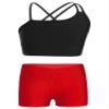 CHICTRY Kids Girls 2 Piece Dance Outfits Sleeveless Crop Top and Shorts Set Gymnastics Yoga Sportwear Swimming Swimwear Black&Red 8 Years view 1