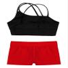 CHICTRY Kids Girls 2 Piece Dance Outfits Sleeveless Crop Top and Shorts Set Gymnastics Yoga Sportwear Swimming Swimwear Black&Red 8 Years view 4