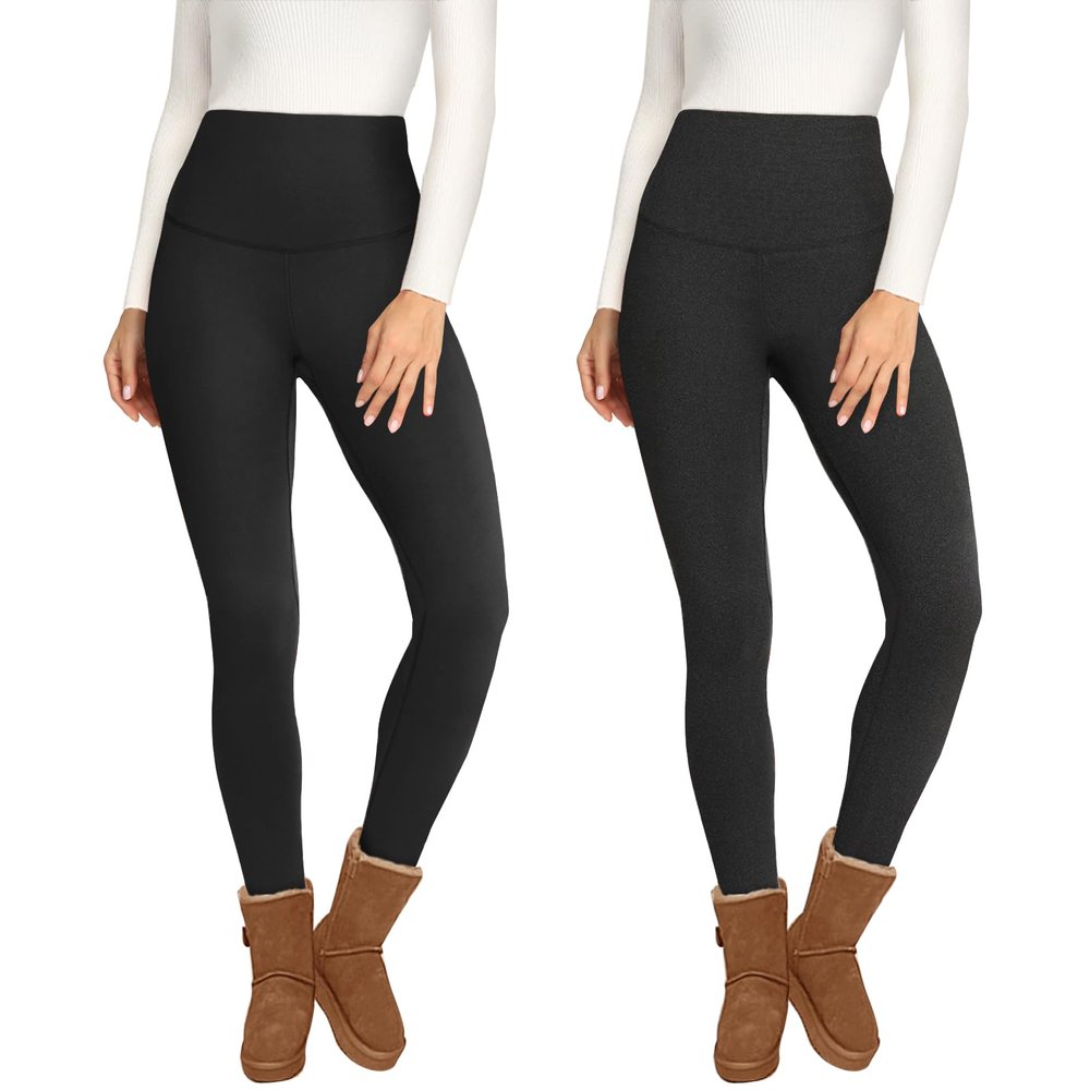 2 Pack Fleece Lined Leggings for Women - Thermal Winter Warm Tights Tummy Control High Waisted Workout Yoga Pants