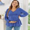 FMEYOA Long Sleeve Tops for Maternity Trendy Slim Fitted Basic Dressy V Neck Pregnancy Shirt Blue L view 3