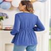 FMEYOA Long Sleeve Tops for Maternity Trendy Slim Fitted Basic Dressy V Neck Pregnancy Shirt Blue L view 4