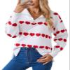 Allifewithu Women's Zip Up Pullover Sweaters Long Sleeve Side Slit Loose Casual Cute Heart Knit Sweater (White,X-Largel) view 1