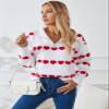 Allifewithu Women's Zip Up Pullover Sweaters Long Sleeve Side Slit Loose Casual Cute Heart Knit Sweater (White,X-Largel) view 2