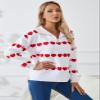 Allifewithu Women's Zip Up Pullover Sweaters Long Sleeve Side Slit Loose Casual Cute Heart Knit Sweater (White,X-Largel) view 3