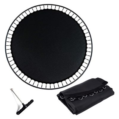 FSDIYU Trampoline Replacement Jumping Mat, 14FT High Elastic Water-Resistant UV Resistant Safety Spring Jumping Mat with V-Rings, Round Trampoline Accessories, 14FT(96 Buckle),Black