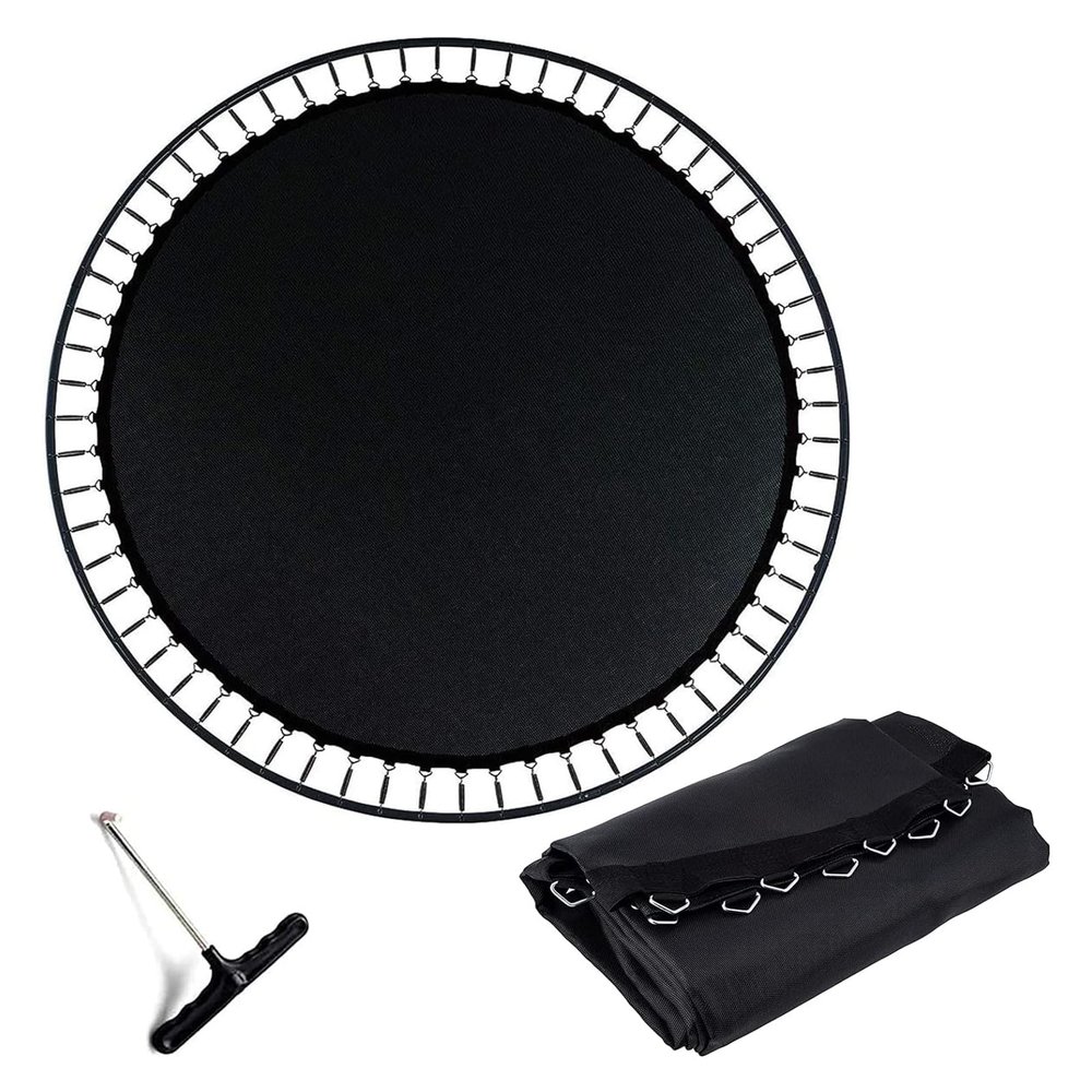 FSDIYU Trampoline Replacement Jumping Mat, 14FT High Elastic Water-Resistant UV Resistant Safety Spring Jumping Mat with V-Rings, Round Trampoline Accessories, 14FT(96 Buckle),Black