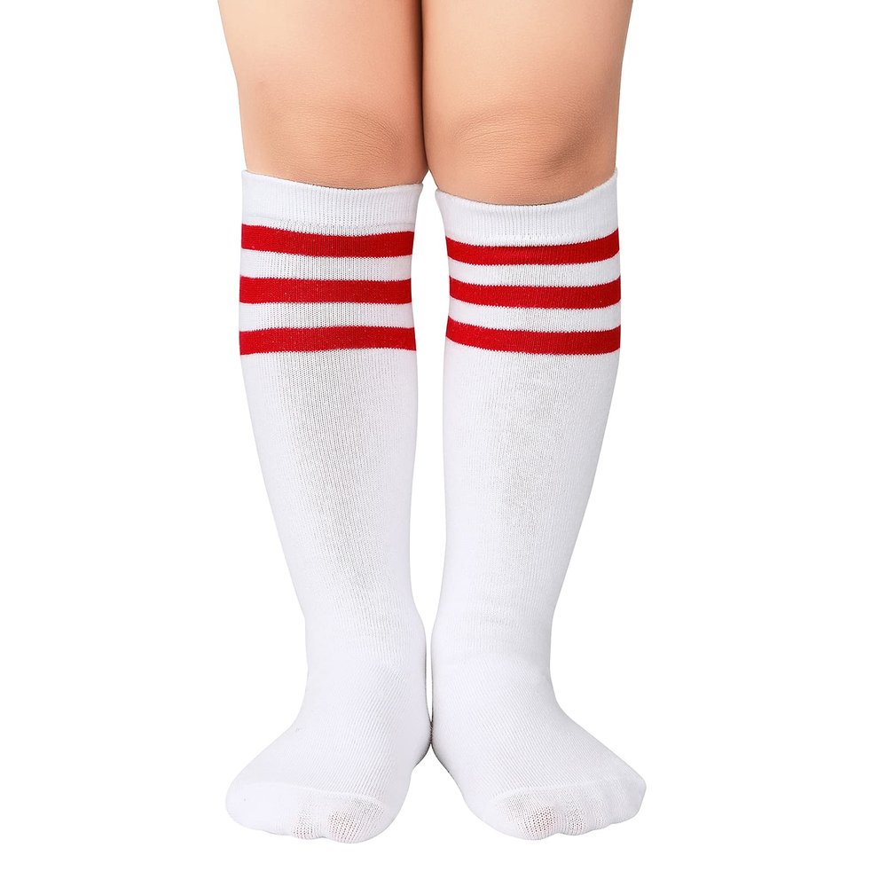 American Trends Kids Cheer Socks Girls for Cheerleaders Red and White Girls Cheerleading Toddler Tube Socks 1 Pack White Red 1-3T