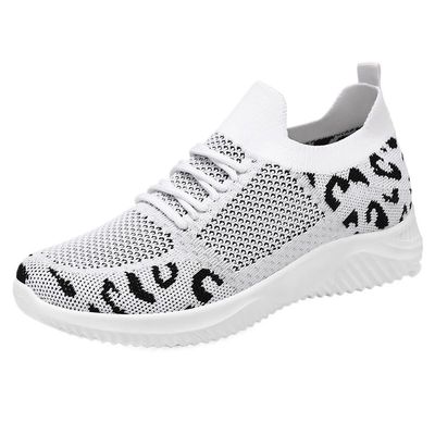 Hhhchpm Women's Casual Sports Shoes, Flying Woven Leopard Print Breathable Lace-up Running Shoes, Comfortable Platform Shoes (Multicolor,9)