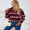 Allifewithu Women's Zip Up Pullover Sweaters Long Sleeve Side Slit Loose Casual Cute Heart Knit Sweater (Wine Red,Medium) view 2