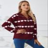 Allifewithu Women's Zip Up Pullover Sweaters Long Sleeve Side Slit Loose Casual Cute Heart Knit Sweater (Wine Red,Medium) view 3