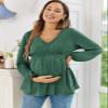 FMEYOA Pregnancy Blouse for Women Slim Fitted Side Ruched Tops 2025 Trendy Fall Maternity Tee Dark Green L view 3