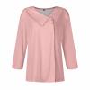 NineFit Basics 3/4 Sleeve Blouses for Women Womens Casual Summer Tops Fall Solid Color Button Plus Size Shirts Soft Comfy Asymmetric V Neck Half Sleeve Women Graphic Tees Outfits Pink XL view 3