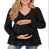 FMEYOA Maternity Clothes Loose Fall Long Sleeve Tops Fashion Basic Pregnancy T Shirt Black S view 1