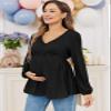 FMEYOA Maternity Clothes Loose Fall Long Sleeve Tops Fashion Basic Pregnancy T Shirt Black S view 2