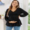 FMEYOA Maternity Clothes Loose Fall Long Sleeve Tops Fashion Basic Pregnancy T Shirt Black S view 3