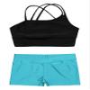 CHICTRY Kids Girls 2 Piece Dance Outfits Sleeveless Crop Top and Shorts Set Gymnastics Yoga Sportwear Swimming Swimwear Black&Lake Green 14 Years view 3