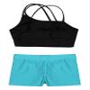 CHICTRY Kids Girls 2 Piece Dance Outfits Sleeveless Crop Top and Shorts Set Gymnastics Yoga Sportwear Swimming Swimwear Black&Lake Green 14 Years view 4