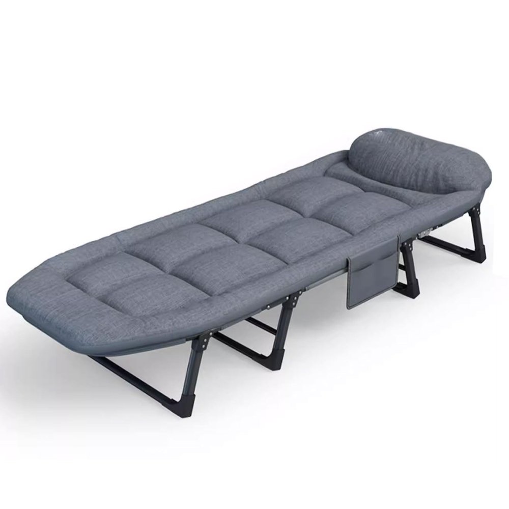 AoForce Portable Bed for Adults Camping with Cushion and Pillow Folding Bed with A Steel Frame and 8-Legged Support No Installation Required (Grey)(190 * 75 * 32cm)
