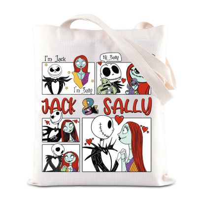 ENSIANTH Jack Sally Inspired Handle Bag Movie Merch Zero Dog Gift Skull Tote Bag Spooky Season Gift (J&S night bag)