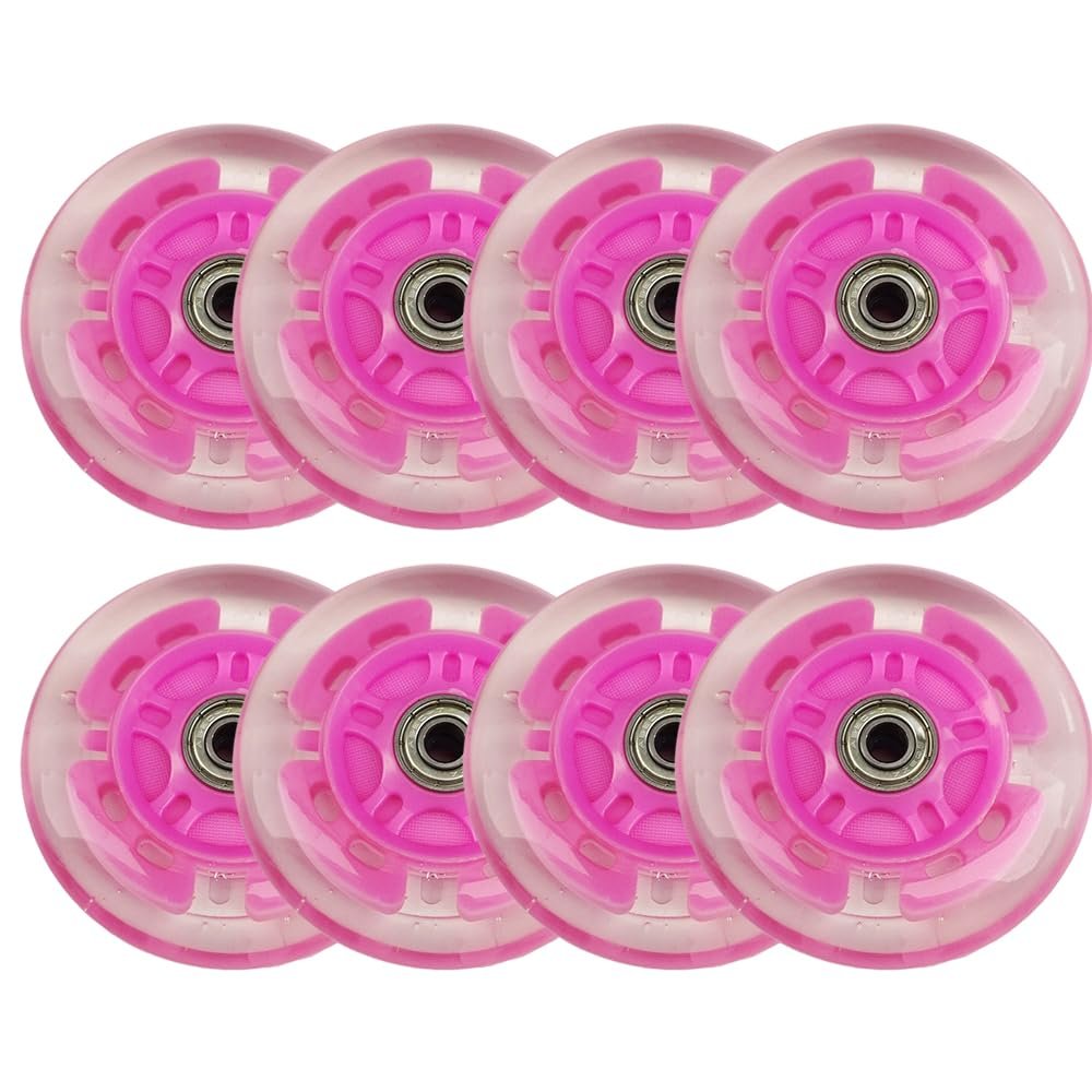 8 pcs Inline Skate Wheels 80mm 100mm 76mm 72mm Inline Skate Replacement Wheels 85A PU with Bearings (Pink,80mm)