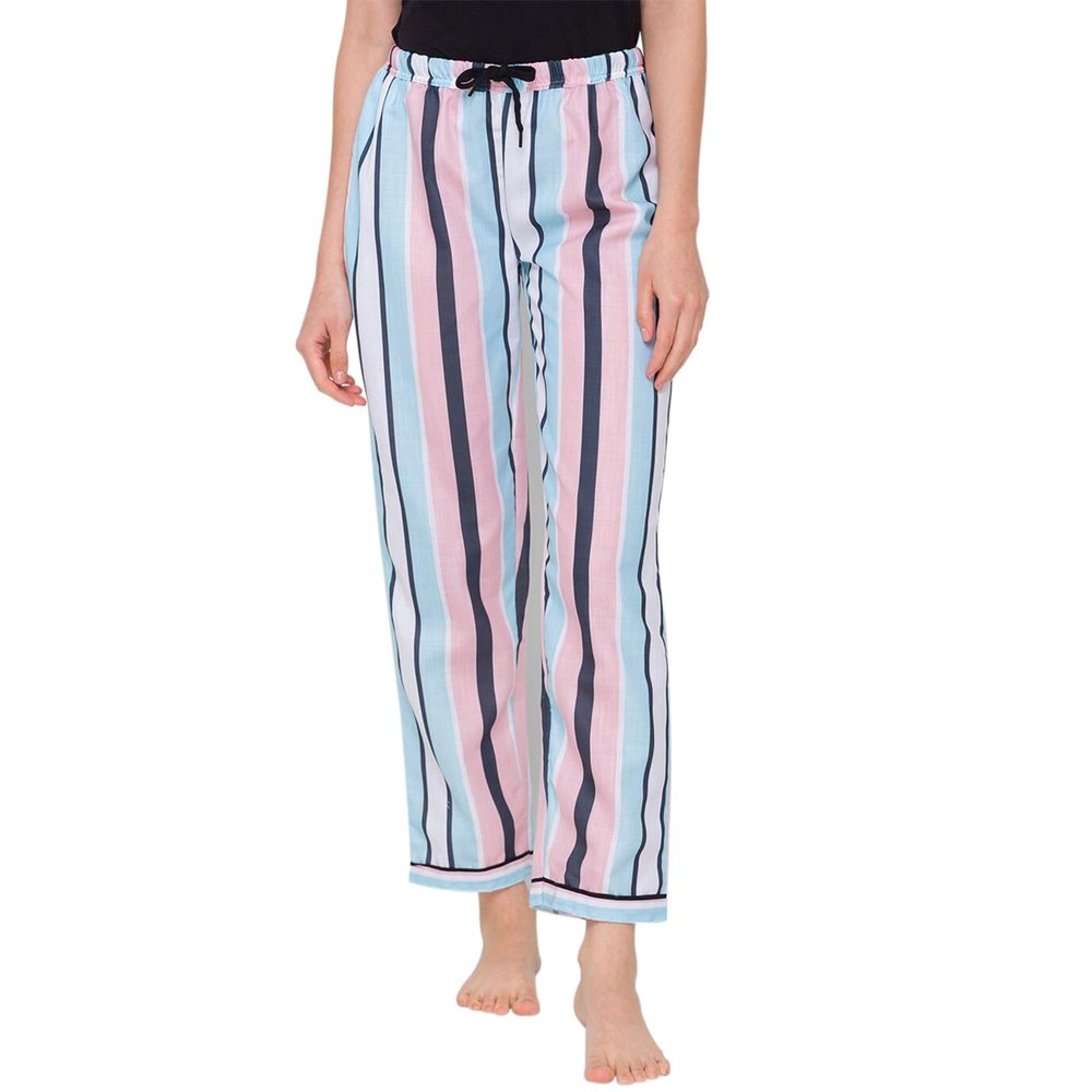Awoscut Womens Wide Leg Striped Plaid Pants Casual Work Office Trouser High Waist Long Trousers Sweatpants Bottom Streetwear (#L722 Sky Blue, L)