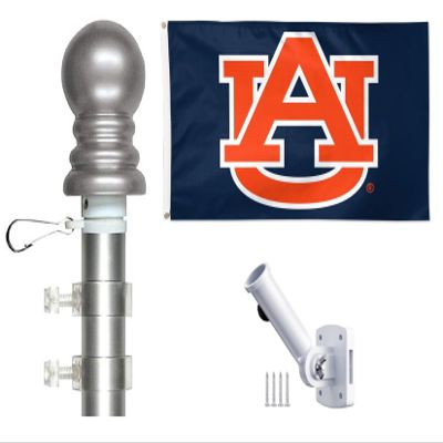 Wincraft Auburn Tigers 3x5 Foot Outdoor Flag With Pole, Polyester Outdoor Auburn Tigers Logo Flag Coupled With World Flags Direct Deluxe Tangle Free 6 Foot Spinner Flagpole and Mounting Bracket
