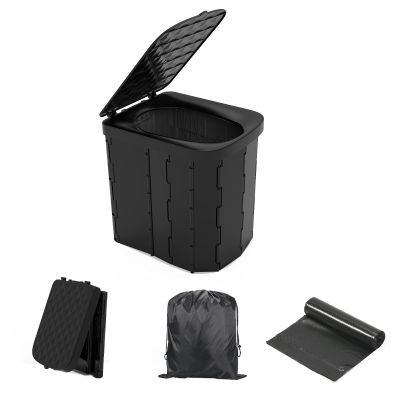 Hapoon XL Portable Folding Camping Toilet with Lid - Travel Portable Potty for Adults, Car Toilet, Light Black