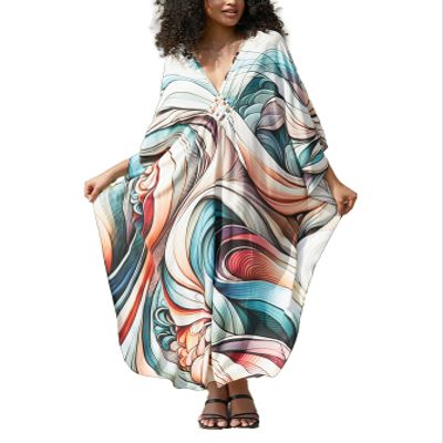 Leisureperiod Women's Kaftan Dress Cover Up Swimwear Summer Dress Ethnic Print V Neck Caftan Loose Casual Loungewear