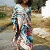 Leisureperiod Women's Kaftan Dress Cover Up Swimwear Summer Dress Ethnic Print V Neck Caftan Loose Casual Loungewear view 3