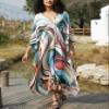 Leisureperiod Women's Kaftan Dress Cover Up Swimwear Summer Dress Ethnic Print V Neck Caftan Loose Casual Loungewear view 4