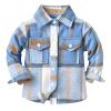 BILIKEYU Boys Girls Plaid Fleece Jacket Coat Color Block Button Down Outwear Top Toddler Kids Long (Blue, 6-12 Months) view 1