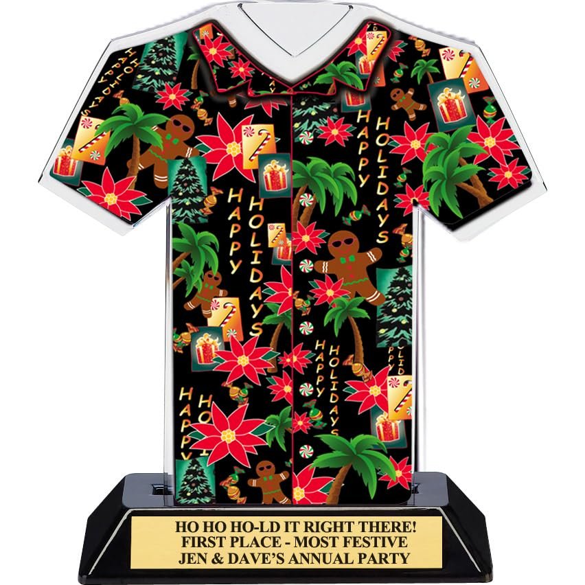 Hawaiian Shirt Trophy - Luau Party Awards - 7 inches Tall - Custom Personalization (Christmas)
