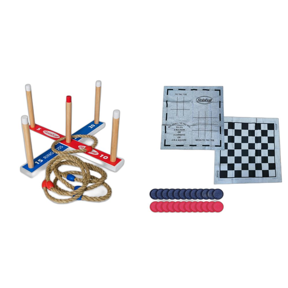 Outdoor Giant Ring Toss & Board Games Set for Family Fun - Includes 6 Ropes, Tic Tac Toe, Jumbo Checkers - Perfect for Parties, Carnivals, and Picnics