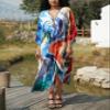 Leisureperiod Women's Kaftan Dress Cover Up Swimwear Summer Dress Ethnic Print V Neck Caftan Loose Casual Loungewear view 2