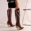 SACFOF Women Western Knee High Cowboy Boots Snake Printed Chunky Heels Pointed Toe Belt Buckle Mid Calf Boots view 3