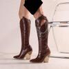 SACFOF Women Western Knee High Cowboy Boots Snake Printed Chunky Heels Pointed Toe Belt Buckle Mid Calf Boots view 2