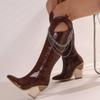SACFOF Women Western Knee High Cowboy Boots Snake Printed Chunky Heels Pointed Toe Belt Buckle Mid Calf Boots view 4