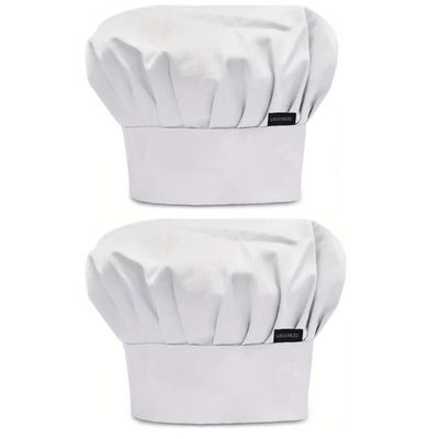 GIGGSKZE 2 Pack Chef Hat Set Baker Hat Adjustable Elastic Cooking Kitchen Caps for Men Women White